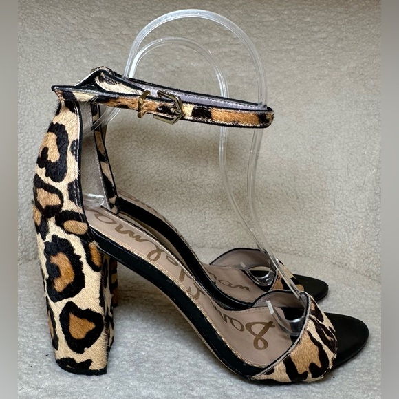 Sam Edelman Yaro leopard cheetah print stacked block heel ankle strap furry 8.5 - Picture 3 of 10